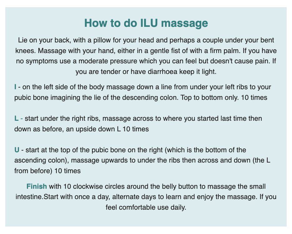 abdominal massage instructions in a text box